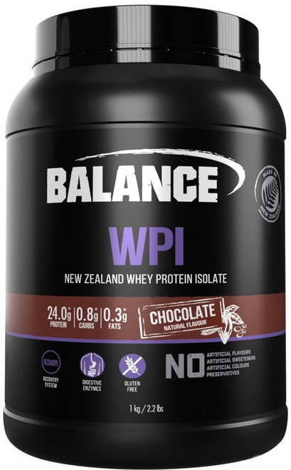 Balance Sports Nutrition WPI Chocolate is high protein, low carb and gluten free to maximise muscle growth & repair Balance Sports Nutrition WPI Chocolate is high protein, low carb and gluten free to maximise muscle growth & repair