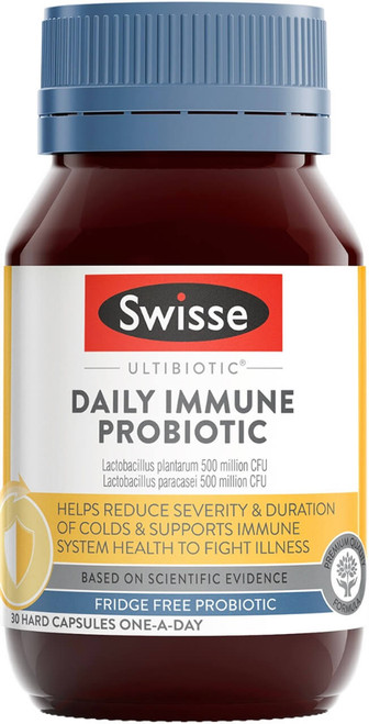 Swisse Ultibiotic Daily Immune Probiotic 30 Caps with Lactobacillus plantarum and Lactobacillus paracasei for immune health and common cold support