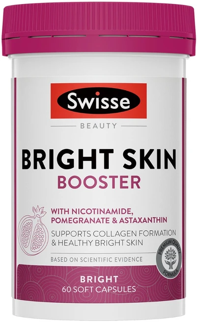 Swisse Beauty Bright Skin Booster 60 Caps with Vitamin C, Astaxanthin, Glutathione and antioxidant-rich fruit extracts for glowing skin