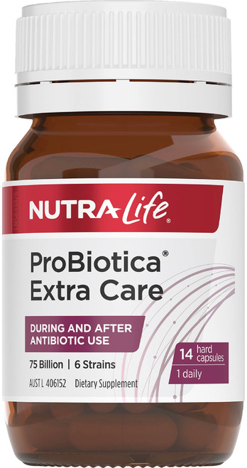 Nutra-Life ProBiotica Extra Care 14 Caps with 75 billion CFU from 6 probiotic strains & Inulin Prebiotic for gastrointestinal health