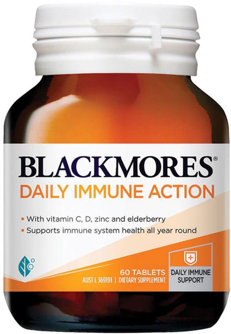 Blackmores Daily Immune Action for immune health & general wellbeing with Vitamin C, Vitamin D, Zinc & Elderberry