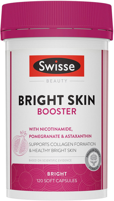 Swisse Beauty Bright Skin Booster 120 Caps with Vitamin C, Astaxanthin and Glutathione to support skin health, collagen and firmness