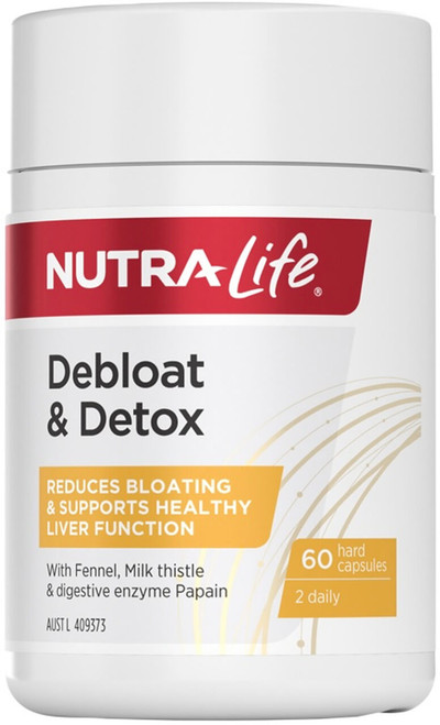 Nutra-Life Debloat & Detox 60 Caps with Milk Thistle, Fennel Seed & Papain for bloating relief, healthy digestion & liver support
