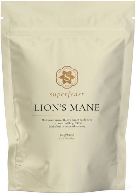 SuperFeast Lion’s Mane 250g mushroom powder with 10:1 extract for memory, neural health, focus and cognitive function