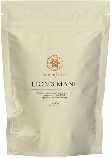 SuperFeast Lion’s Mane 1kg powdered mushroom extract with 10:1 potency for focus, memory, mental clarity and cognitive health