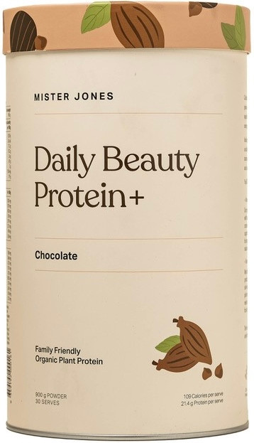 Mister Jones Daily Beauty Protein+ Chocolate 900g with plant-based protein, probiotics, digestive enzymes, Vitamin C & Quinoa Sprouts for skin, gut & muscle health
