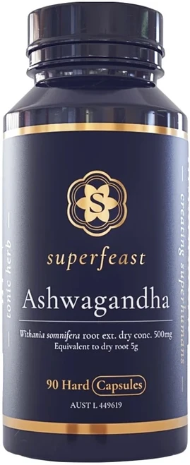 SuperFeast Ashwagandha 90 Caps with 10:1 Ashwagandha root extract for stress, nervous system, mood and healthy sleep support