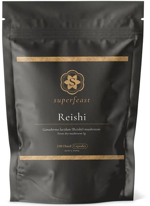 SuperFeast Reishi 240 Caps dual-extracted Ganoderma lucidum fruiting body for immune health, stress resilience and restful sleep