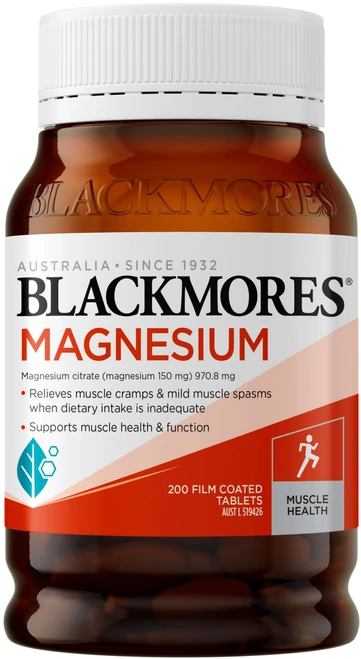 Blackmores Magnesium supports muscle relaxation, nerve function & heart health with well absorbed magnesium citrate to relieve muscle cramps & tension