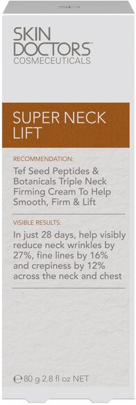 Skin Doctors Super Neck Lift for firmer, smoother-looking neck & décolletage skin with Tef Seed Peptides, Skinnectura & Botanicals