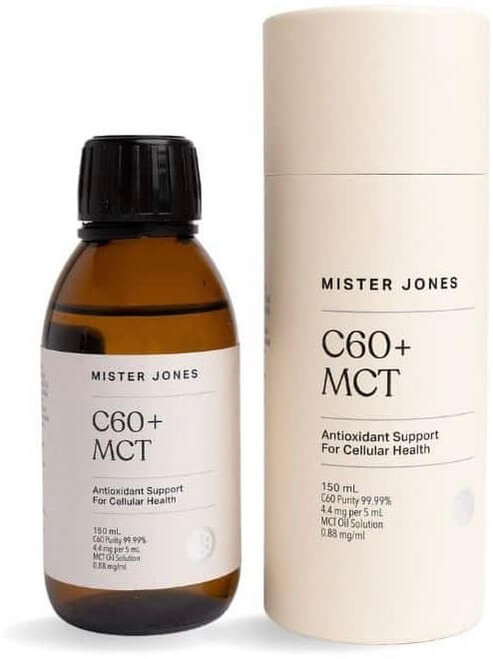 Mister Jones C60 + MCT supports antioxidant protection, cellular health with C8 + C10 MCT oils to support vitality, clarity, energy and daily performance