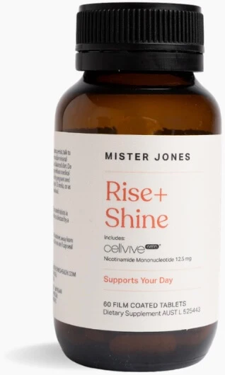 Mister Jones Rise + Shine supports energy, metabolism, thyroid function & mental focus with NMN, Rhodiola, Bacopa, Co-Enzyme Q10 & B vitamins