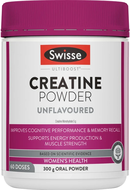 Swisse Ultiboost Creatine Powder Unflavoured supports memory, mental performance, energy & muscle strength with 5g of Creatine monohydrate