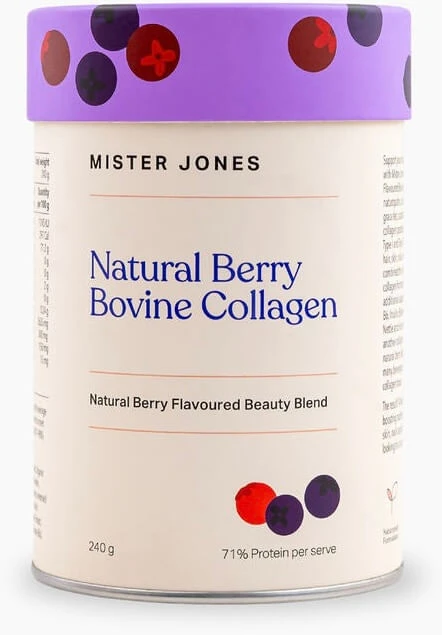 Mister Jones Bovine Collagen Natural Berry supports skin elasticity, hair & nail health & joint health with 5,000mg Bovine Collagen Peptides