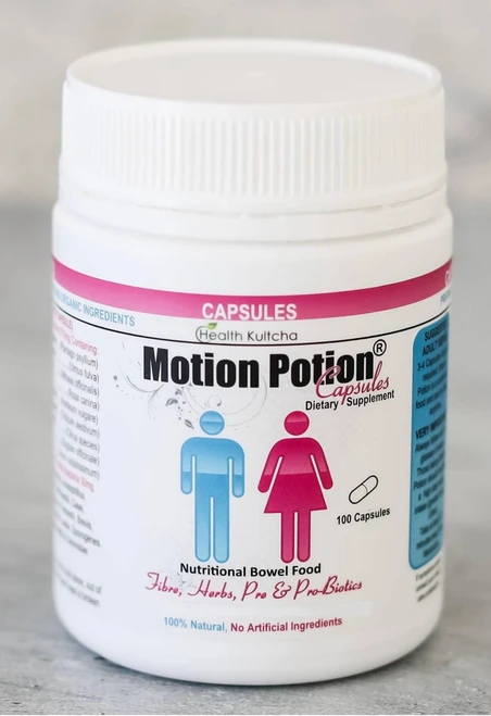 Health Kultcha Motion Potion 100 Capsules gut health supplement with Psyllium Husk, Slippery Elm, Marshmallow Root, Ginger & Friendly Bacteria
