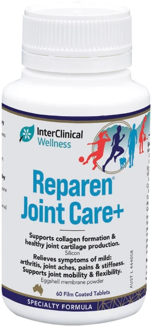 InterClinical Reparen Joint Care+ 60 Tablets with Calcium, Eggshell Membrane, Silicon, Vitamin C & Quercetin for joint mobility and flexibility