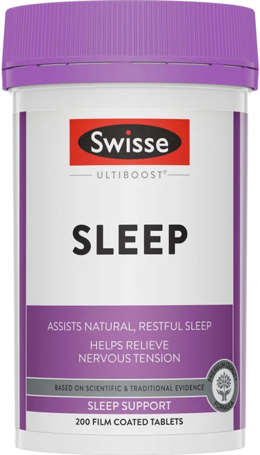 Swisse Ultiboost Sleep 200 Tabs with Valerian, Magnesium, Hops & Licorice for natural sleep support, relaxation & restful sleep