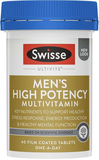 Swisse Ultivite Men’s High Potency Multivitamin 40 Tabs with high-strength B Vitamins, Zinc, Vitamin D3 & antioxidants for energy & vitality