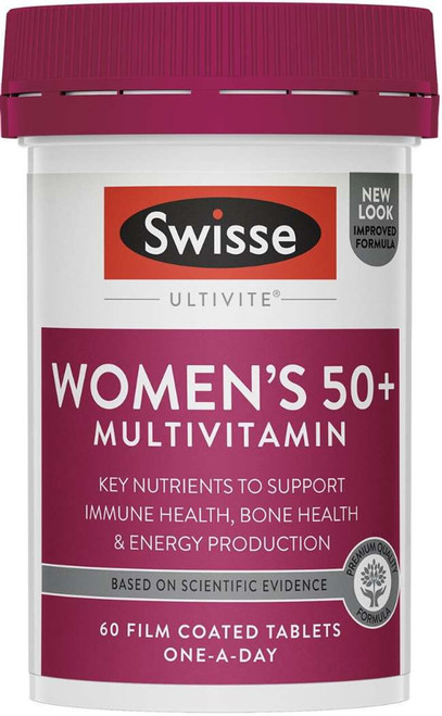 Swisse Ultivite Women’s 50+ Multivitamin 60 Tabs with Vitamin D, Calcium, B Vitamins, Biotin & Folic Acid for bone health, energy & vitality