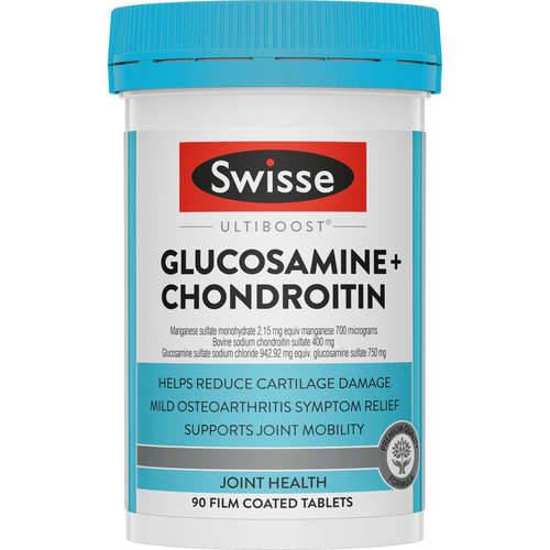 Swisse UltiBoost Glucosamine + Chondroitin supports cartilage health, joint mobility and symptomatic relief of osteoarthritis of the knee