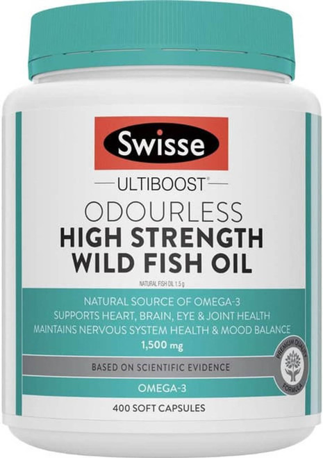 Swisse Ultiboost Wild Fish Oil 1500mg Odourless High Strength for heart, brain, eye & joint health with Omega-3 fatty acids