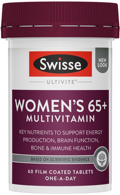 Swisse Ultivite Women’s 65+ Multivitamin 60 Tabs with B Vitamins, Folic Acid, Vitamin D, Vitamin E & Zinc for energy, brain & immune health