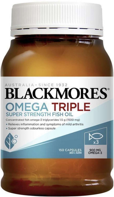 Blackmores Omega Triple Super Strength Fish Oil for joint, heart, brain, eye & skin health with 900mg Omega-3