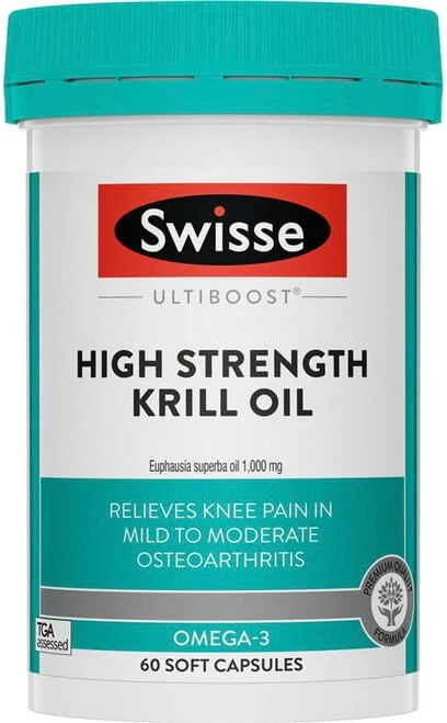 Swisse Ultiboost High Strength Krill Oil 1000mg 60 Caps with 210mg EPA and 100mg DHA per capsule for heart, brain, eye and joint health