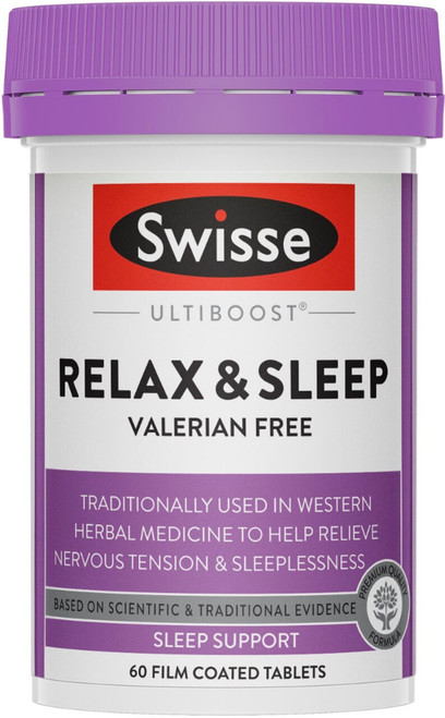 Swisse Ultiboost Relax & Sleep 60 Tabs with Hops, Passionflower, Lemon Balm & Magnesium for restful sleep & relaxation