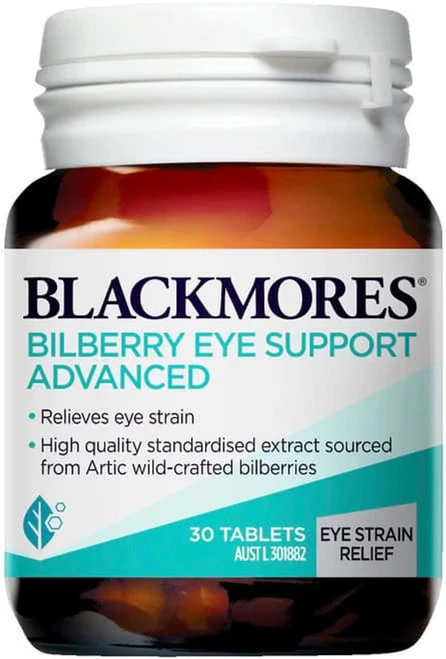 Blackmores Bilberry Eye Support Advanced 30 Tablets with Bilberry & Grape Seed for eye health & eye strain