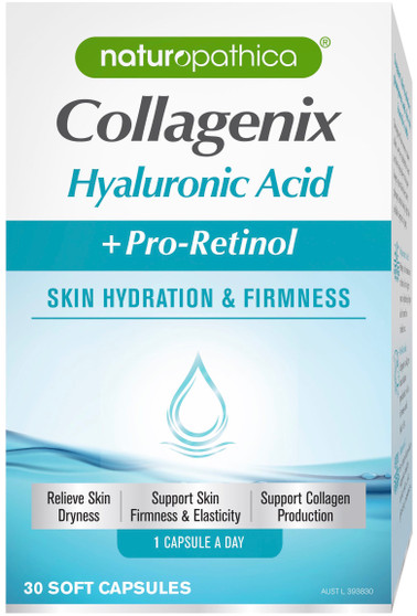 Naturopathica Collagenix Hyaluronic Acid + Pro Retinol relieves skin dryness, supports skin firmness, skin elasticity and collagen production