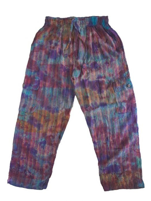 TH TYE DYE CARGO PANT PURPLE
Cotton tie dye stonewashed pieces made in Nepal.

- 2 cargo pockets
- 2 slash pockets
- elastic waist
- 1 back pocket