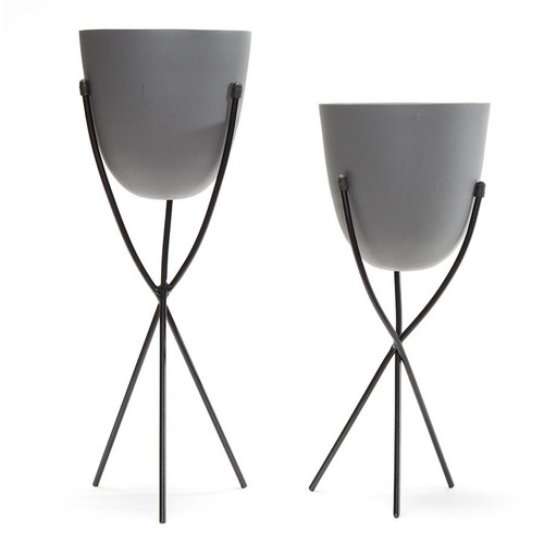 Set/2 Nested Contemporary Matt Grey Stilted Planters 
Approx 16.5×45/16.5x38cm