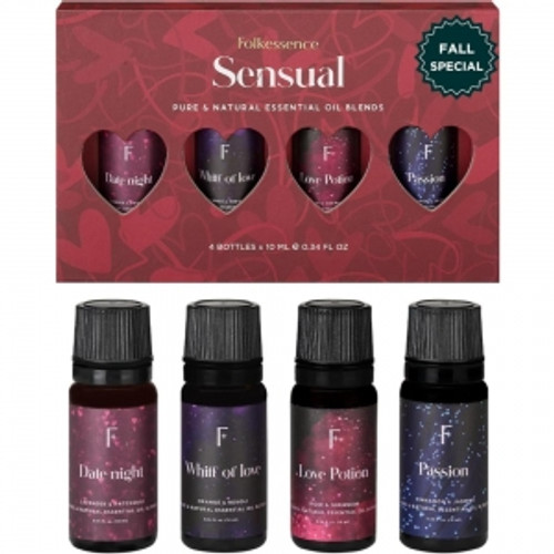 
Sensual 10ml Fragrance Oil (Pack of 4)

[VALUE PACK - Set of 4] - These essential oils for diffusers or fall scented essential oils come in a value pack of 4 - 10ml widely used ingredients that include patchouli essential oil, lavender essential oil, rose essential oil, jasmine essential oil, cinnamon oil, neroli & grapefruit.
[QUALITY - Rigorous Testing] - Handcrafted from our popular home fragrance brand Folk essence, the ingredients of these fragrance oil are rigorously tested to give you a lovely experience of our defuse essential oils or organic essential oil set
[PERFECT GIFT] - These essential oils for humidifiers or essential oil blends come in a beautiful packaging that is vibrant and makes for an ideal gift option for your loved ones on occasions such as housewarmings, birthdays, anniversaries. These diffuser scents are a wonderful gift for celebrations such as Mothers day, Thanksgiving, Christmas, New Year and more.
[MULTIPURPOSE] - These essential oils blends for candles making or fall fragrances can also be used in lotions. These oils for diffusers that smell good are versatile for baths, body and hair care, soap base, perfumes, cleaning, art & craft projects, pine cones, incense sticks or cones, other unscented products and so much more!