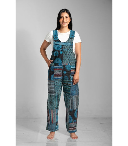 Gheri Patch Overalls Turquoise (L only)
UNISEX gheri cotton patch overalls handmade in Nepal. Gheri cotton is made using a traditional Nepalese weaving technique and it is thicker and warmer than our regular cotton. Each piece is unique, with slight variations in shades and patterns adding to its charm.

- suitable for both male & female

- 1 chest pocket, 2 side pockets & 2 back pockets

- adjustable shoulder straps