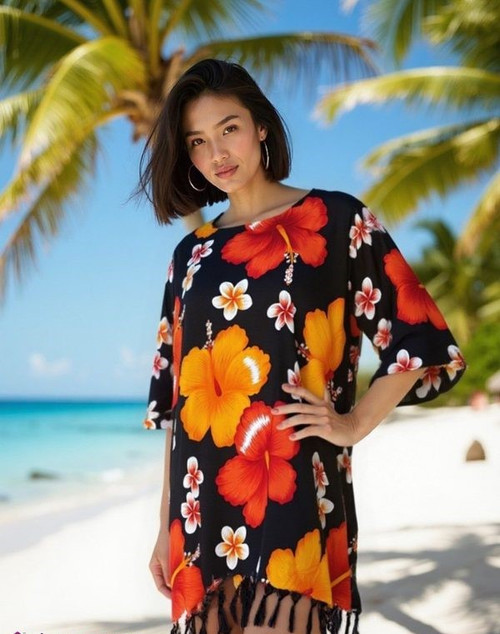 Kaftan Top Hibiscus Black
Fits up to 24
100% rayon