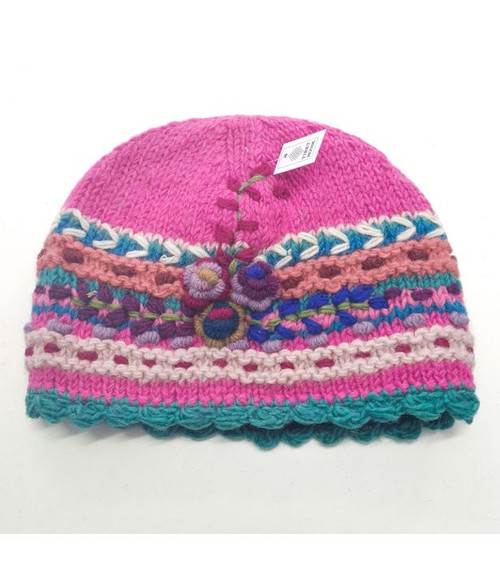 Beanie Flower Pink
Woolen items with floral embroidery handmade in Nepal.

Inside of all are lined with soft fleece.
100% wool
Free size. As these are handmade, sizing may vary.

The main background colour will be as per images however the colour of embroidery/stitching may vary.