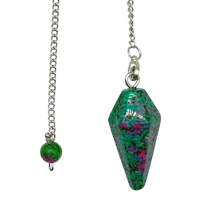 Faceted Pendulum Ruby Zoisite
Stone is approx 3.5x1.75
Chain approx 20cm