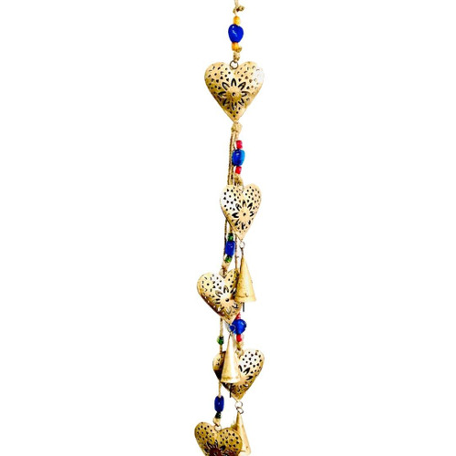 
Iron Wind Chime HEART with Glass Beads
Approx 85cm x 8cm
5 hearts & 4 bells
This chime creates wonderful music for your garden and outdoor space.

This wind chime is handmade in India from recycled iron, utilizing traditional artisan iron-working skills.