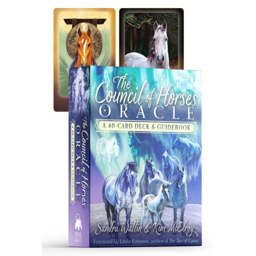 Council of Horses Oracle
Tap into the divine wisdom of horses for guidance and self-transformation

Includes 40 beautifully illustrated cards featuring horse avatars and mythic equine beings such as unicorns, kelpies, Pegasus, and Chiron

The guidebook shares the message of each card, guidance to help you determine if you are on the right path or need a nudge in a more positive direction, as well as suggested actions to help you integrate the lessons from the Council of Horses

Allowing you to tap into the earthly and spiritual wisdom of horses, this oracle embraces humanity & millennia-old relationship with horses as interactive guides to transformation.

Each beautifully illustrated card conveys the captivating presence of the horse, offering an encounter with the equine soul while transmitting healing frequencies directly from the mystical Council of Horses. Serving as portals of transformation, the cards allow you to actively engage with horses as sentient beings who choose to support the well-being of humankind.

The accompanying book explains how to work with the cards, alongside a history of the horse as an intermediary between humans and the divine. From modern-day mystics to legendary horse avatars like unicorns, kelpies, Pegasus, and Chiron, the horse of each card offers guidance and courageous questions to help you determine if you are on the right path, off track, or need a nudge in a more positive direction.