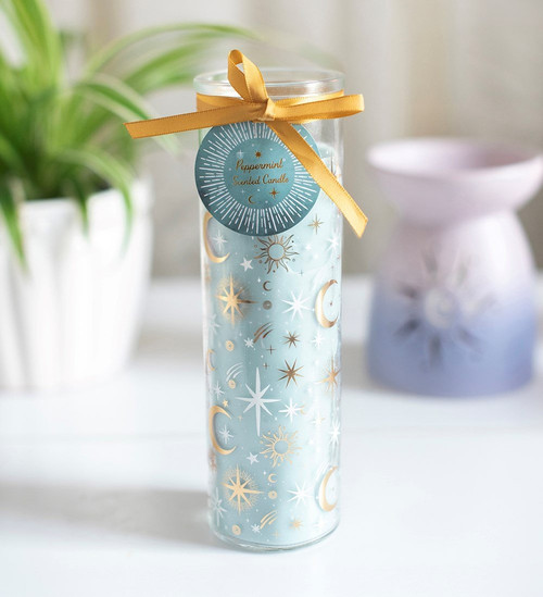 Tube Candle Blue Pastel Sky
Enhance your home with the Blue Pastel Skies Tube Candle, a 20cm tall decorative glass candle featuring a celestial design and a refreshing peppermint fragrance. This elegant piece is a perfect addition to any home fragrance, gift, or celestial decor collection. With an approximate burn time of 50 hours, it is ideal for living rooms, bedrooms, and relaxation spaces. Once the candle is fully used, the decorative glass vessel can be repurposed as a stylish holder, offering additional value to the customer. This candle is part of the Pastel Skies collection, which includes a range of celestial gifts and home decor items.

Product Size: H20cm x W6.2cm x D6.2cm