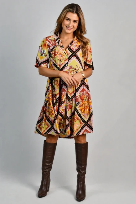 Go Girl Victoria Dress (L only, 16)
Effortlessly charming, our Victoria Dress is the ultimate day dress you'll want to wear on repeat.

Designed with a flattering loose fit, this tiered button-up with collar, silhouette features soft, flowy sleeves and delicate panel detailing for a feminine touch. Finished with natural coconut buttons, it's made from 100% rayon for a lightweight, breathable feel that moves with you.