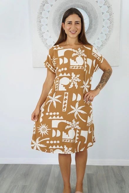 Michelle Dress Taupe
The Michelle Dress is a tried and true favourite. The simple t-shirt shape is made elegant with soft and smooth rayon material and added length on the bottom so you can wear the Michelle to work or over bathers. Versatile and comfortable, the Michelle Dress is a timeless style. Available in sizes 8-10, 12-14, 16-18.

         MEASUREMENTS

                        8-10	12-14	16-18
BUST	        52cm	57cm	62cm
HIPS	        57cm	62cm	67cm
LENGTH	93cm	95cm	97cm
