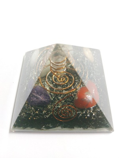 Orgone Pyramid Touraline

ORGONITE refers to a mix of crystals and or semi-precious gemstones, metals and resin in a combination that may balance out our life-energy. This natural Earth energy is considered the most powerful energy there is and the frequency it resonates is considered the “heartbeat” of our planet.

The organic materials absorb the vital, orgonic energy, while the non-organic materials disperse it back in all directions.

Crystals & precious gemstones are electrically charged by the resin, that contracts them. Hence, the powerful healing effects of the crystals are magnified in an orgone pyramid.

Benefits of Orgone Pyramids:

When placed in your work, living or sleeping space, the orgone pyramids have the ability to clean the energies in the room & protect the individuals from EMF radiation. Laboratory research shows that living body cells strengthen their immunity & reach optimal physical & psychological health.

This includes:

Help insomnia & improve sleep & vivid & pleasant dreams

Improves immunity & resistance to illness, enhances energy & overall wellness

Protection from EMF radiation caused by electronic devices

Create a peaceful environment by enhancing positive energies

Access deeper meditative states, strengthen visualisations & intentions

Project high vibrational energies the minimise stress

Assists in imbalances as if they know what one needs on a spiritual level.

There are many Orgone Pyramids for many uses.