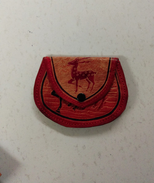 Hand printed Leather Coin Purse. Approx 12 x 10cm