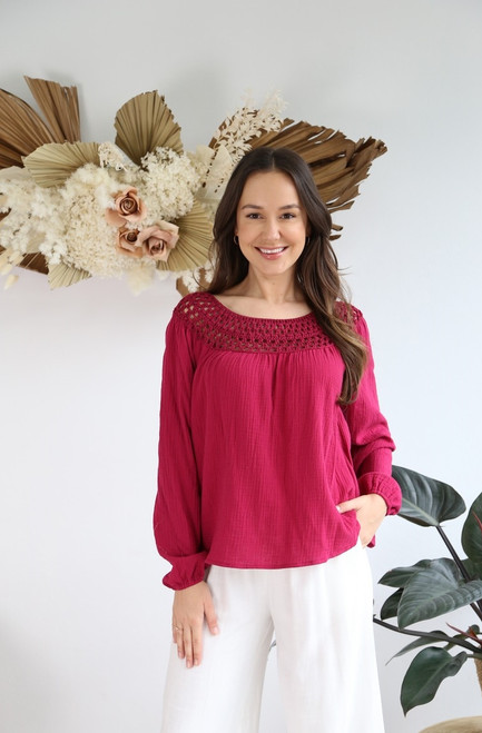 Crotchet Neck Top Plum 