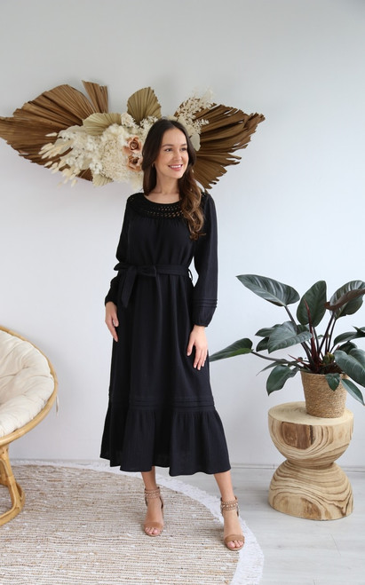 S0554 Crotchet Neck Dress Black 