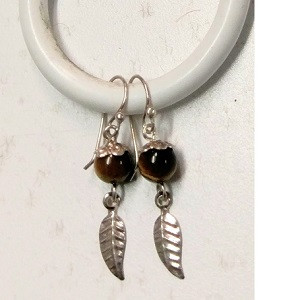 Sterling Silver Earring Tiger Eye/leaf