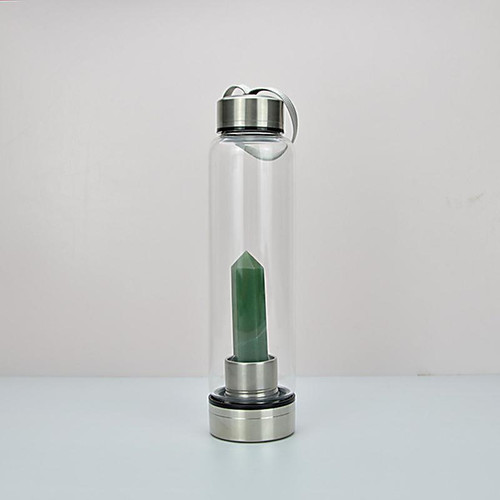 Crystal Drink Bottle Green Aventurine

The positive energy & healing properties are transferred into the water to promote healing of physical & mental health within the body.
The bottle enables easy removal, cleaning & switching of crystals.
Made with high quality non toxic & food safe stainless steel & glass.
Holds 500ml
Comes with a wrist strap & insulating sleeve, making it easy to carry & transport.

Green Aventurine is considered the ‘Stone of prosperity’ and has long been used as a good luck talisman and has always been popular with people who fancy a game of chance.  It has a very strong connection to the Devic kingdom and is therefore great to use in gardens or for gardeners.  It is a protective stone that helps to block any electromagnetic emission from electrical appliances. It also does a great job of defusing all negative situations and helps to turn them around so that they are more positive.  It is a very calming stone and through its connection to the Heart Chakra allows you to live more from your heart and makes you feel more at peace with your situation and who you are.   By opening up your heart it allows leadership strengths to come forward and the wearer to become a more decisive decision-maker.

Aventurine is a Liquid Crystals Stone and represents ‘The Unlimited Self’

Green Aventurine Physical Healing –  Benefits thymus gland, nervous system, balances blood pressure, relieves migraines, soothes eyes and skin eruptions.

Application Suggested Uses 
Green Adventurine is great to place in the top of pot plants to give them an energetic boost.
A great stone to find balance in your life between modern life and nature.  Combines well with Tree Agate, Fuschite, Moss Agate and Kambaba Jasper.
Great stones to work and connect with nature are Moss Agate, Green Phantom Quartz, Picture Jasper, Green Aventurine, Tree Agate, and Dendritic Agate for this purpose.
A great crystal to use when connecting with nature and the Elemental Energies.  Create a Mojo Bag and carry with you while in nature or when needed using Mystic Merlinite, Darwin Glass, Green Aventurine, Moss Agate and Shungite in order better connect and understand the world around you.
A great stone to attract abundance into your life.  Pop a piece in your wallet or carry it around with you.  For money/abundance work combine with Pyrite, Jade and or Citrine. See Mojo Abundance Bag for more information.
Place by the computer or electronic devices in order to absorb environmental pollution.  A fantastic addition to an EMF Mojo Bag.
Place around the house to generally improve energy.
Worn as jewellery is a great good luck and protection talisman.
It can be taken safely as an essence. Please make sure you clean all stones thoroughly prior to making an essence and if unsure of safety use as a topical spray.  Crystals that can be safely used to make essences are: Clear Quartz, Rose Quartz, Amethyst, Smoky Quartz, Citrine, Agate (not dyed), Moonstone, Carnelian (not saltwater), Rutilated Quartz, Jasper, Aventurine, Amber and Obsidian.
History Mythology Information:  Sometime in the 18th century, Venetian glassblower/workers accidentally dropped some copper filings into a batch of molten glass they were surprised to discover that this produced shiny sparkles within the glass once it had hardened. It is the similarity in look to this event that first gave Aventurine its name.  A similarity was seen between the glass and the stone, the name Aventurine then came into use which is from the Italian word ‘aventura’ which roughly translated means ‘by chance’.

Chakra – Heart Chakra
Birthstone: February 
Astrological Zodiac Sign: Aries
Numerological Number: 3
Element: Earth
Affirmation: I am at one with nature and all the surrounds me.
Question: When was the last time you connected to nature.

