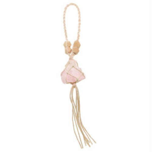 Crystal Hanger Rose Quartz
This Rose Quartz hanging is a perfect addition to your healing collection.
Macrame cage with wooden beads
Natural chunk stone Approx 30x5cm